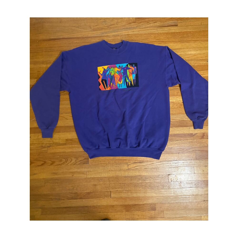 Vintage 90s Abstract Dance Graphic Sweatshirt – Made in Mexico – XL – Bold Col